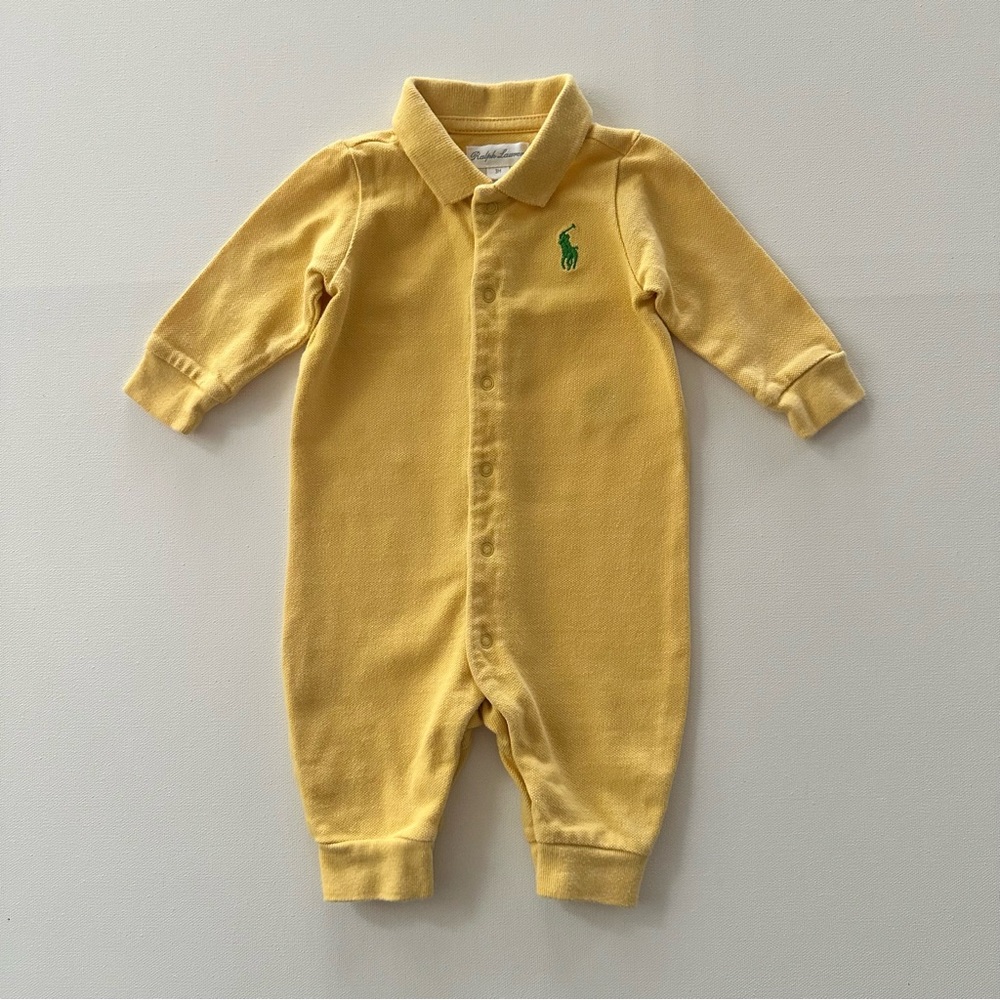 Ralph Lauren 3 Months Baby Boy Yellow Polo One-Piece Romper Spring Easter